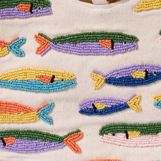 Thumbnail 2: SOL AND MER Beaded Sardines Tote Bag with Bamboo Handle 