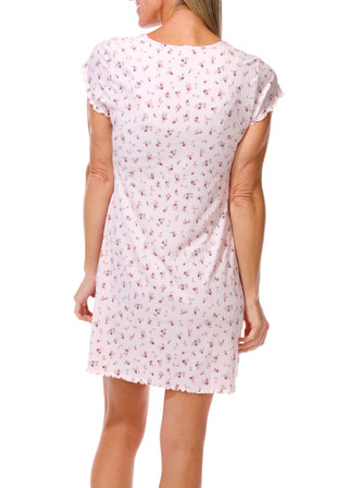Thumbnail 2: Laura Ashley Women's Short Sleeve Ribbed Lettuce Edge Floral Night Shirt 