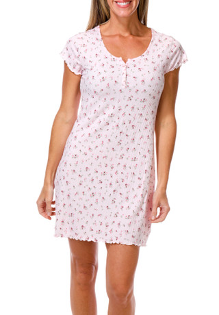 Thumbnail 1: Laura Ashley Women's Short Sleeve Ribbed Lettuce Edge Floral Night Shirt 