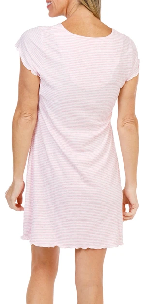 Thumbnail 2: Laura Ashley Women's Short Sleeve Ribbed Lettuce Edge Floral Night Shirt 