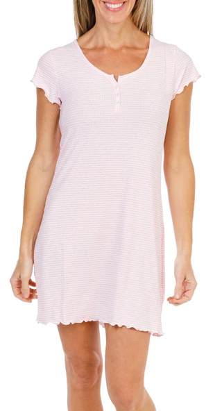Thumbnail 1: Laura Ashley Women's Short Sleeve Ribbed Lettuce Edge Floral Night Shirt 