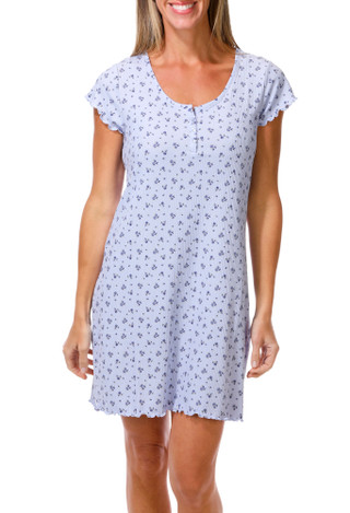Thumbnail 1: Laura Ashley Women's Short Sleeve Floral Lettuce Edge Trim Night Shirt 
