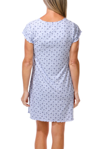 Thumbnail 3: Laura Ashley Women's Short Sleeve Floral Lettuce Edge Trim Night Shirt 