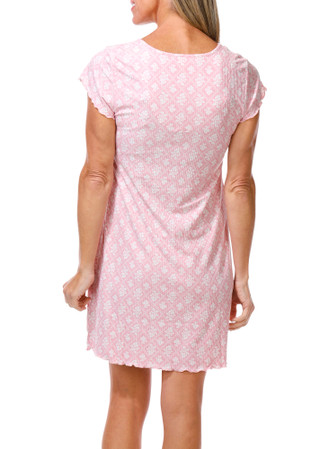 Thumbnail 3: Laura Ashley Women's Short Sleeve Floral Lettuce Edge Night Shirt  