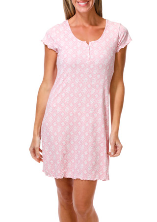 Thumbnail 1: Laura Ashley Women's Short Sleeve Floral Lettuce Edge Night Shirt  