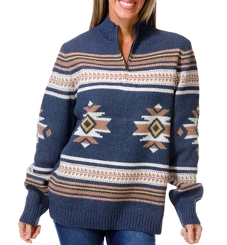 Thumbnail 1: FRYE Women's Southwestern Print Quarter Zip Sweater Pullover 