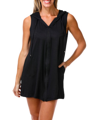 Thumbnail 1: J VALDI Women's Sleeveless Zip Hoodie Cover Up 
