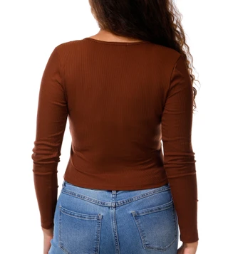 Thumbnail 2: No Comment Junior's Long Sleeve Studded V Neck Top 