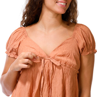 Thumbnail 2: LILY STAR Junior's Short Sleeve Boho Tie Front Peplum Top 
