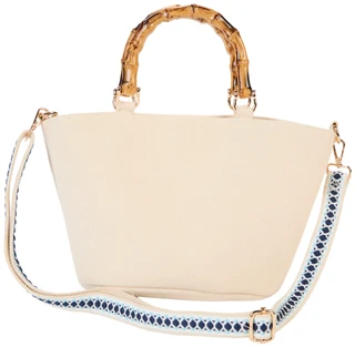 Thumbnail 3: SOL AND MER Beaded Sea Life Canvas Tote Bag with Bamboo Handles 