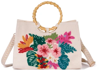 Thumbnail 1: SOL AND MER Beaded Tropical Flower Tote Bag with Round Handle 