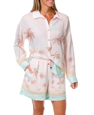 Thumbnail 4: Taelynn Women's Palm Scene Linen Shorts 