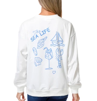 Thumbnail 1: Taelynn Women's Long Sleeve Graphic Coastal Sweater  