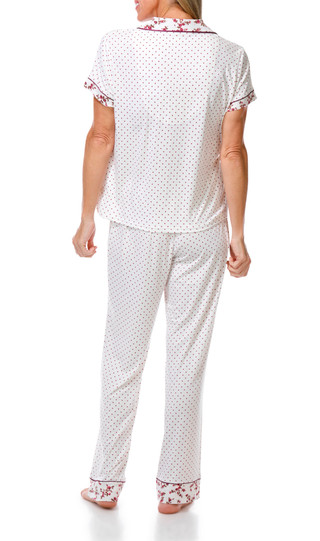 Thumbnail 2: Laura Ashley Women's Short Sleeve Dot Print Satin Piping Pant Sleep Set  