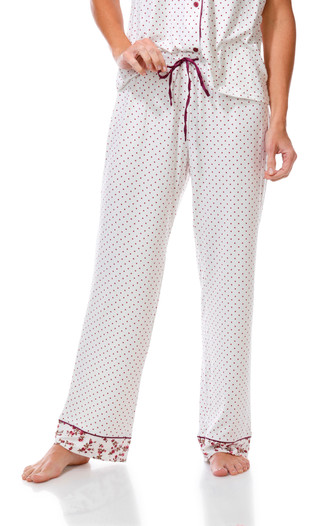 Thumbnail 3: Laura Ashley Women's Short Sleeve Dot Print Satin Piping Pant Sleep Set  