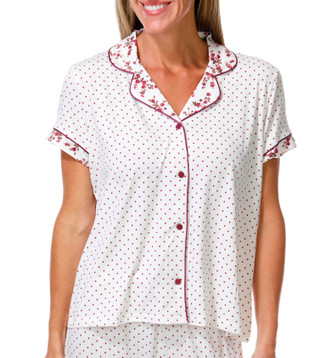 Thumbnail 4: Laura Ashley Women's Short Sleeve Dot Print Satin Piping Pant Sleep Set  