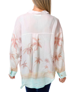 Thumbnail 2: Taelynn Women's Long Sleeve Linen Palm Scene Button Up Top 