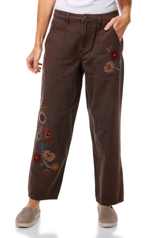 Thumbnail 1: Driftwood Women's Straight Leg Embroidered Floral Twill Trouser Pants 