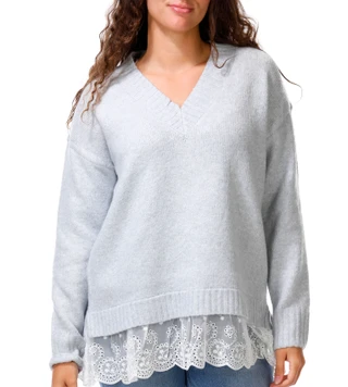 Thumbnail 1: Riley & Rae Junior's Lace Ruffle Pullover V Neck Sweater 
