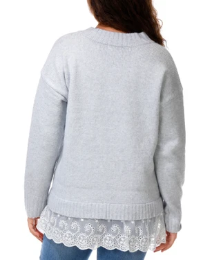 Thumbnail 2: Riley & Rae Junior's Lace Ruffle Pullover V Neck Sweater 