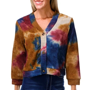 Thumbnail 1: Coral Bay Women's Long Sleeve Button Up Tie Dye Cardigan Sweater 
