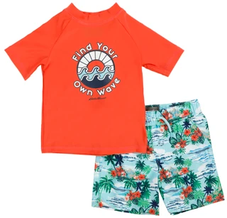 Thumbnail 1: Eddie Bauer Toddler Boys' 2-Piece Waves Rash Guard & Volley Swim Set 