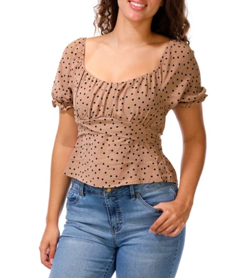 Thumbnail 1: Liberty Love Juniors Puffy Sleeve Tie Back Peplum Top 