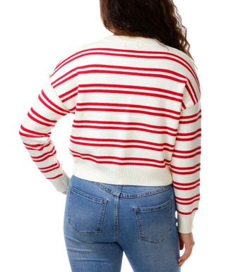 Thumbnail 3: Ragged Rose Juniors Long Sleeve Stripe Crop Knit Sweater  