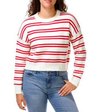 Thumbnail 1: Ragged Rose Juniors Long Sleeve Stripe Crop Knit Sweater  