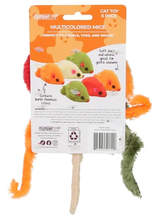 Thumbnail 2: Multipet 6 Pk Multicolored Mice Cat Toys 
