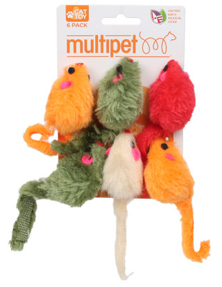 Thumbnail 1: Multipet 6 Pk Multicolored Mice Cat Toys 