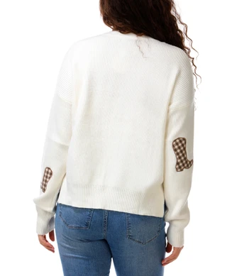 Thumbnail 2: Riley & Rae Juniors Long Sleeve Gingham Cowboy Boot Sweater 