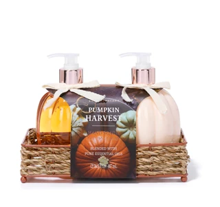 Thumbnail 1: ESSENZA 3 Pc Harvest Pumpkin Vanilla Hand Soap & Lotion with Caddy 