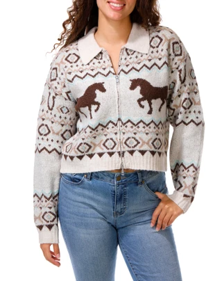Thumbnail 1: Riley & Rae Juniors Horse Graphic Knit Jacket 
