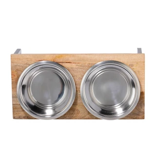 Thumbnail 2: Medium Wooden Double Dish Dog Diner  
