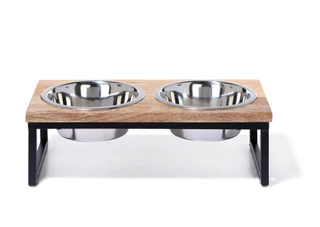Thumbnail 1: Medium Wooden Double Dish Dog Diner  