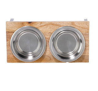 Thumbnail 2: Small Wooden Double Dish Dog Diner  