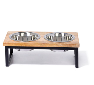 Thumbnail 1: Small Wooden Double Dish Dog Diner  