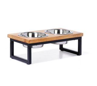 Thumbnail 3: Small Wooden Double Dish Dog Diner  