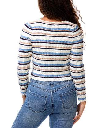 Thumbnail 2: Ragged Rose Juniors Striped Scoop Neck Heart Button Sweater 