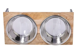 Thumbnail 3: Large Wooden Double Dish Dog Diner  