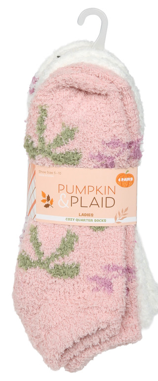 Thumbnail 1: Women's 4 Pk Harvest Pumpkin & Plaid Cozy Quarter Socks 