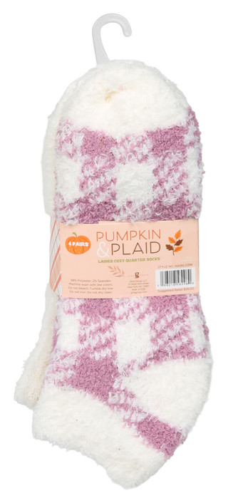 Thumbnail 2: Women's 4 Pk Harvest Pumpkin & Plaid Cozy Quarter Socks 