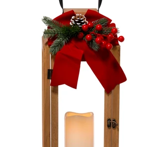 Thumbnail 2: Magical Season 18 in LED Christmas Wood Lantern w/ Berries & Bow Decor 