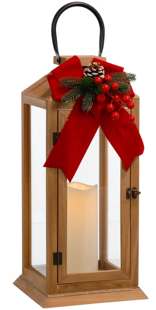 Thumbnail 1: Magical Season 18 in LED Christmas Wood Lantern w/ Berries & Bow Decor 
