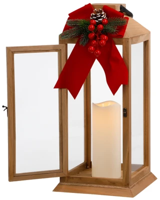 Thumbnail 3: Magical Season 18 in LED Christmas Wood Lantern w/ Berries & Bow Decor 