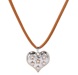 Thumbnail 1: LU GAETA Heart Necklace w/ Brown Leather Cord 