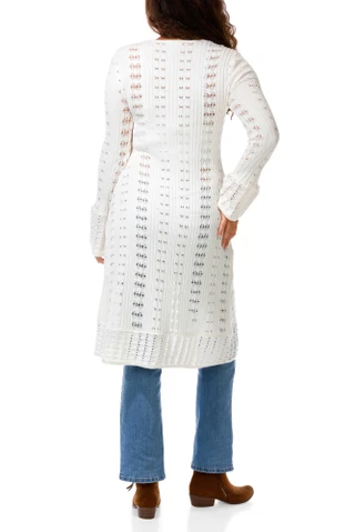 Thumbnail 2: No Comment Juniors' Long Sleeve Pointelle Button Up Duster Cardigan  