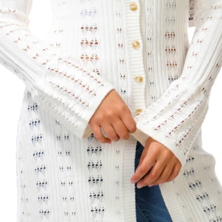Thumbnail 3: No Comment Juniors' Long Sleeve Pointelle Button Up Duster Cardigan  