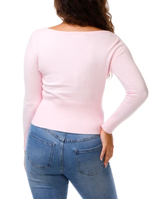 Thumbnail 3: Heart 'n Crush Juniors Long Sleeve Boat Neck Button Waist Sweater  